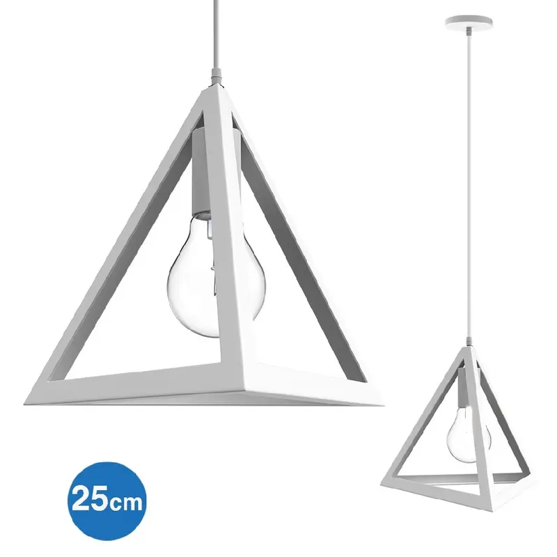 Lampadario Sospensione Piramide 25cm Metallo E27 Design Moderno Bianco