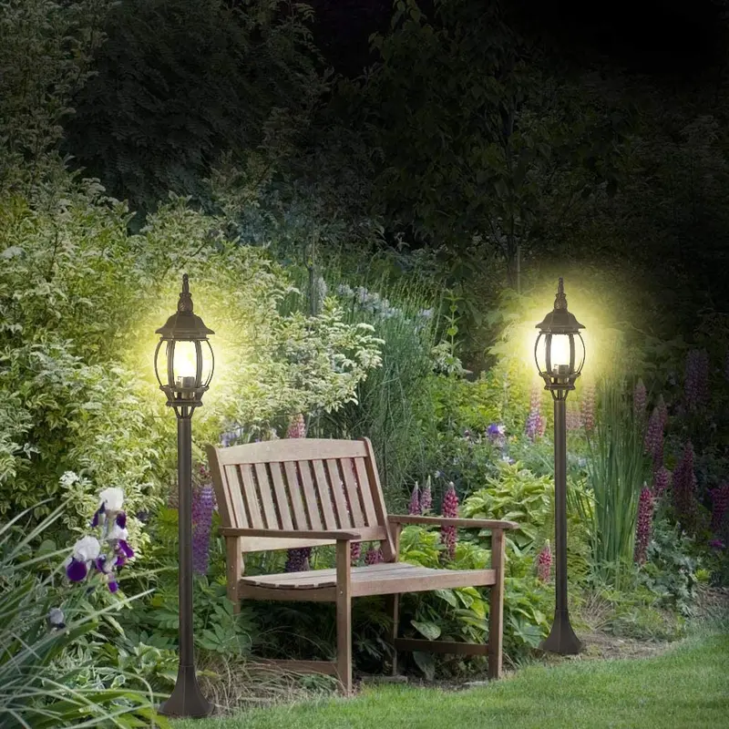 Lampione da Giardino 16x16 H 108 cm Stile Vittoriano Classico 1 x E27 Grigio e Ottone