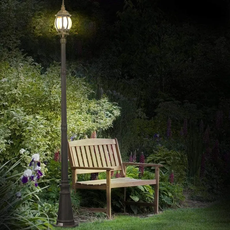 Lampione da Giardino 16x16 H 202 cm Stile Vittoriano Classico 1 x E27 Grigio e Ottone