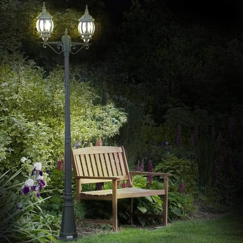 Lampione da Giardino 56x56 H 202 cm Stile Vittoriano Classico 2 x E27 Verde Bronzo