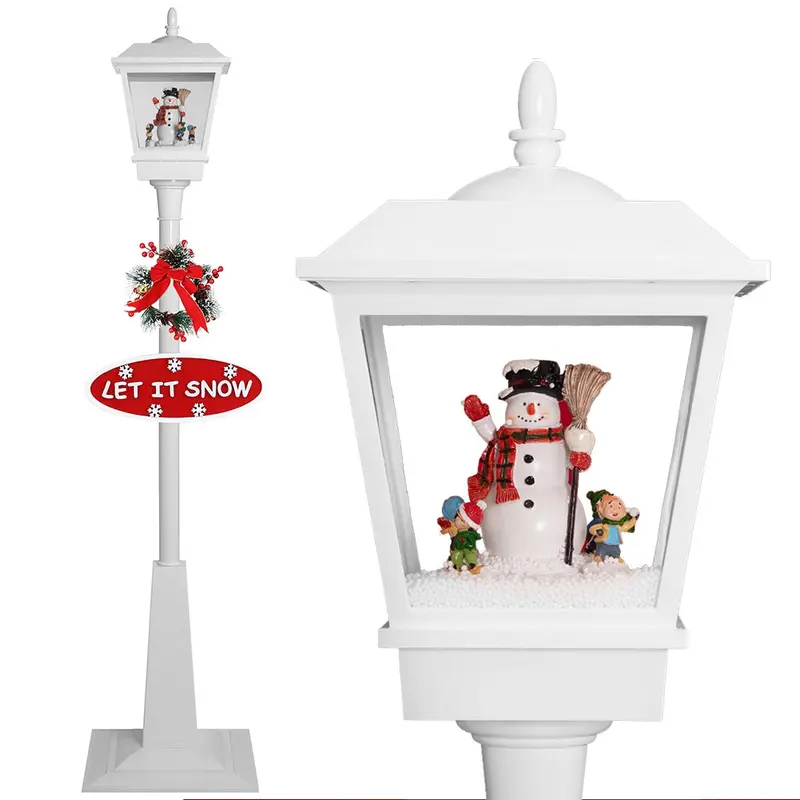 Lampione Natalizio Decorativo 180cm con Luci Led Musica Neve Motorizzata Scena Bianco
