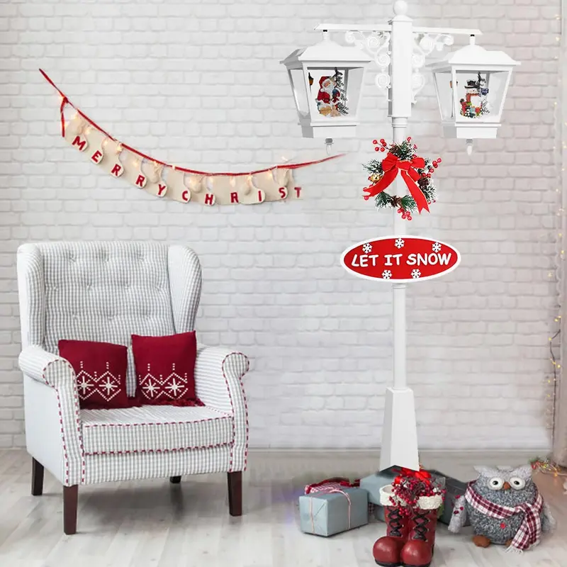Lampione Natalizio Decorativo 188cm con Luci Led Musica Neve Motorizzata Scene Bianco