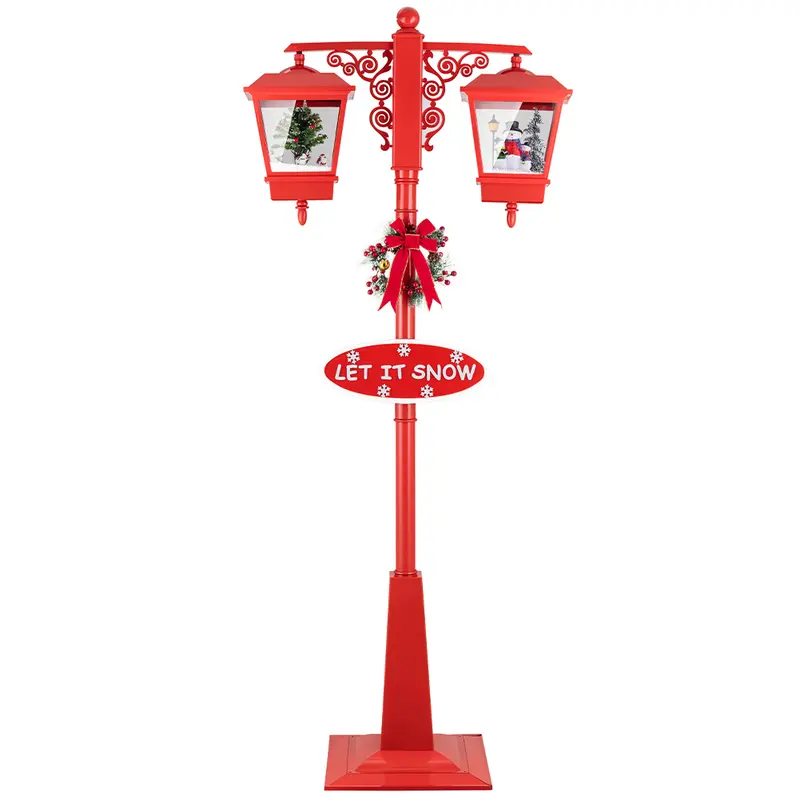 Lampione Natalizio Decorativo 188cm con Luci Led Musica Neve Motorizzata Scene Rosso