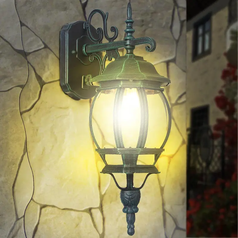 Lanterna da Giardino 22 x H 52 cm Stile Vittoriano Classico 1 x E27 Verde Bronzo