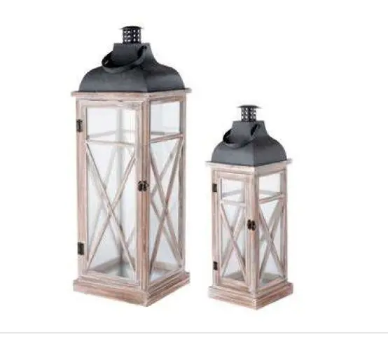 Lanterna Decorativa Grande Legno e Vetro 79,5 cm L'Oca Nera
