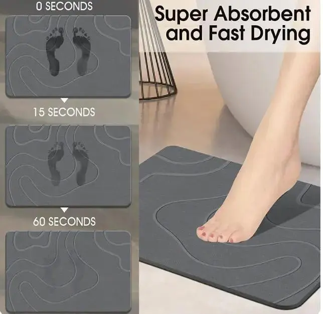Large Stone Bath Mat, 32''x20'' Non-Slip Diatomaceous Earth Stone Bath Mat, Super Absorbent Quick Drying for Bathroom/Kitchen, Easy to Clean