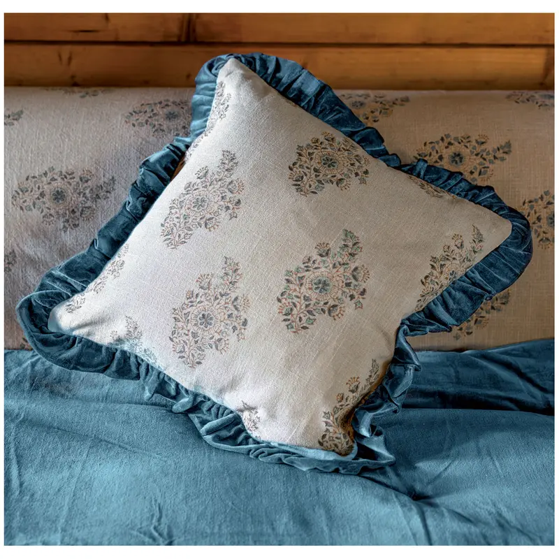 L'Atelier 17 Fodera Cuscino double face in cotone e velluto con frill "Jaipur" 45x45 cm 3 varianti(1 unità)