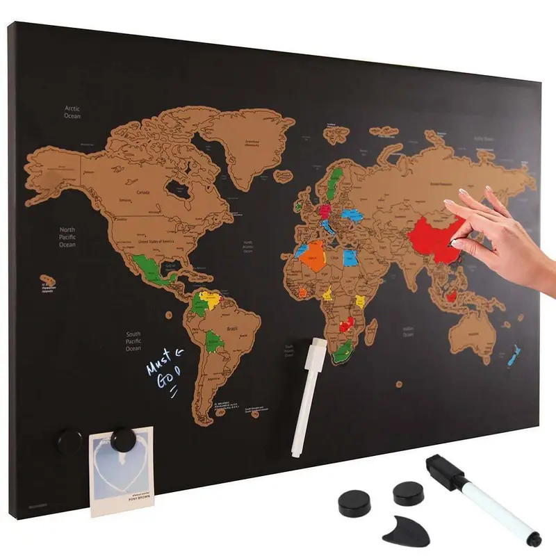 Lavagna Magnetica Mappamondo da Grattare 60x40 Mappa Mondo con Pennarello