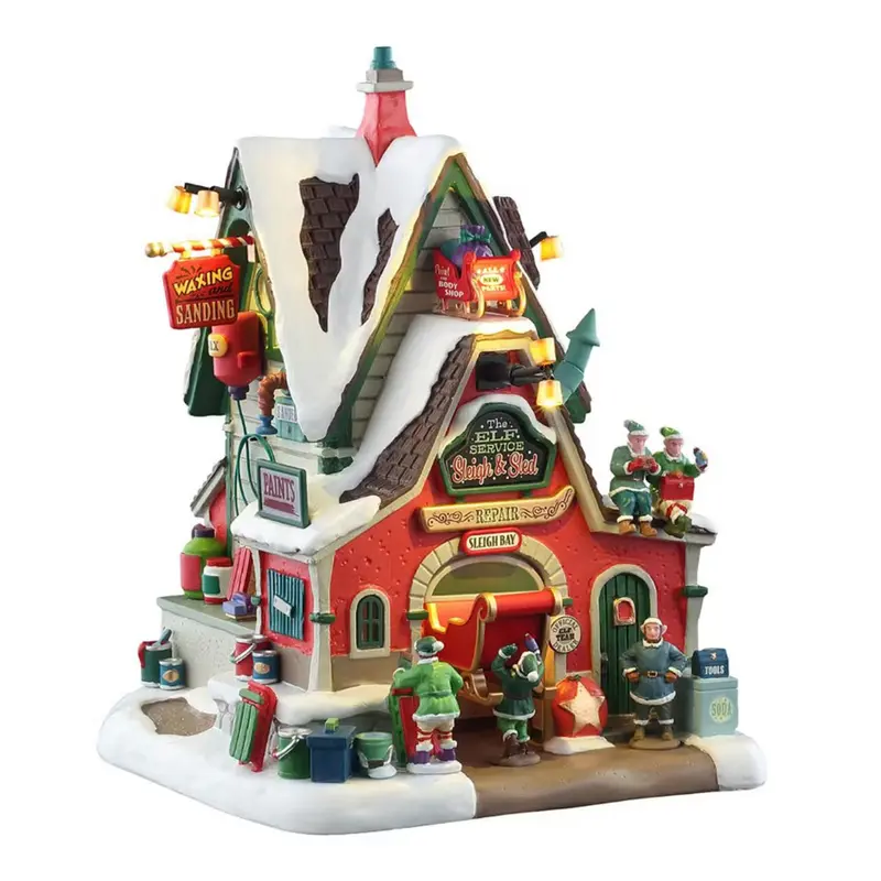 LEMAX Edificio illuminato "The Elf Service Sleigh & Sled Repair" H21x16,2x17,5 cm