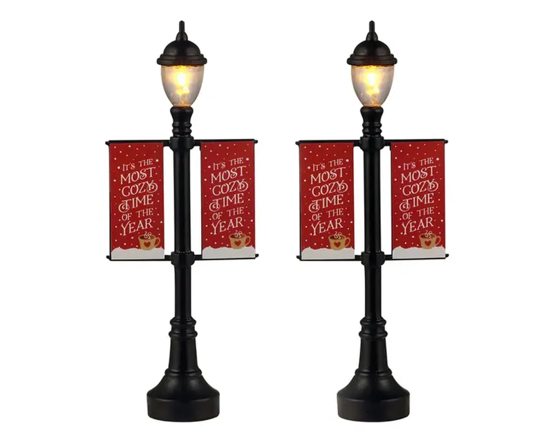 LEMAX Set 2 Lampioni luci led "Lamp Post Banners" H10.8 cm