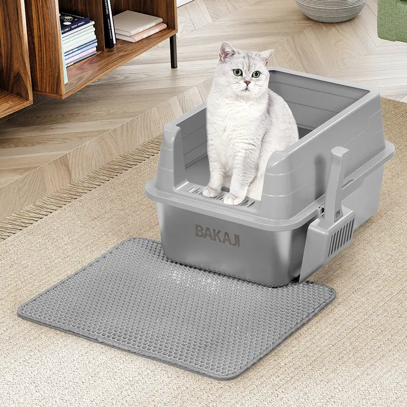 Lettiera Gatto in Metallo con Tappetino Paletta Inclusa 25LT Antiscivolo Grigio