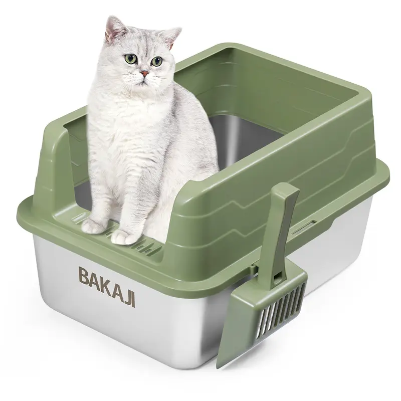 Lettiera Gatto in Metallo con Tappetino Paletta Inclusa 25LT Antiscivolo Verde