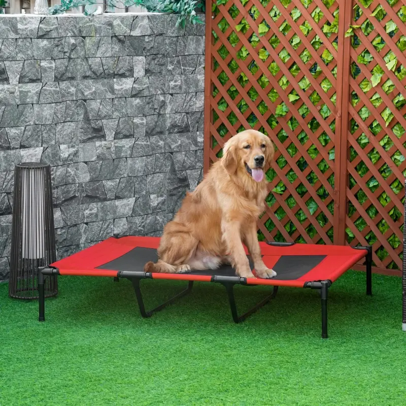 Lettino per Cani Rialzato con Borsa da Viaggio Metallo e Tessuto Oxford 122x92x23 cm Rosso