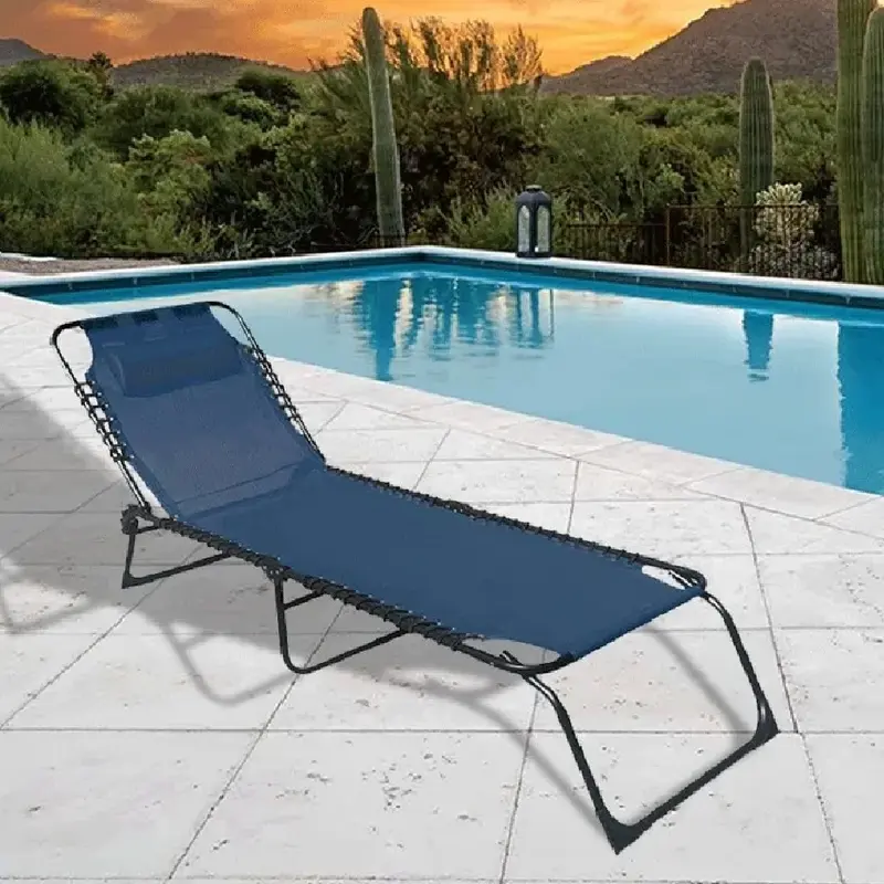Lettino Prendisole Pieghevole con Cuscino Reclinabile 4Posizioni Portatile Blu
