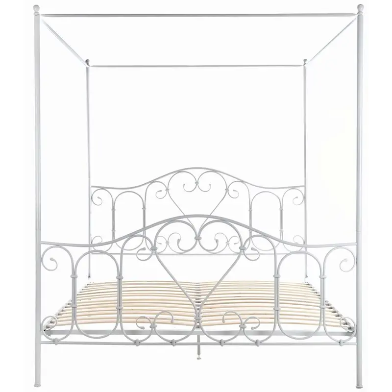 LETTO MATRIMONIALE CON BALDACCHINO FERRO BATTUTO BIANCO BLANC MARICLO'