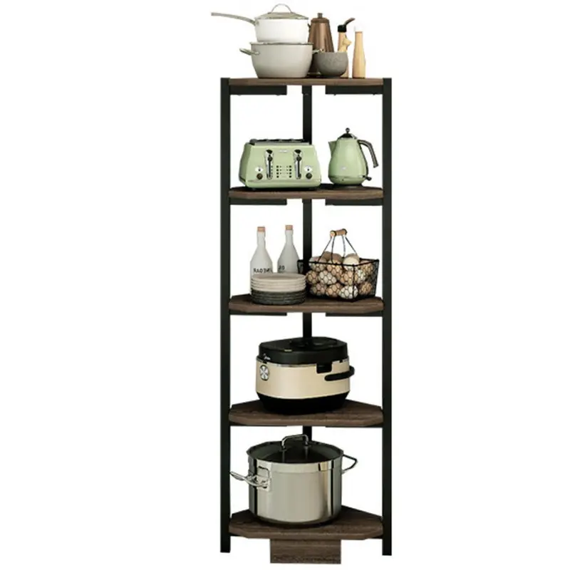 Libreria Scaffale Angolare 5Piani Metallo e Legno MDF 40x40 H120cm Nero Marrone