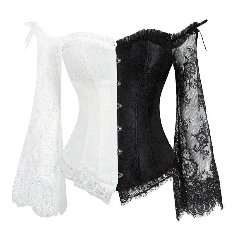 Lingerie Women Corset Bustier Top Nightclub Clothing Steampunk Gothic Lace Long Sleeves Corsets Costume