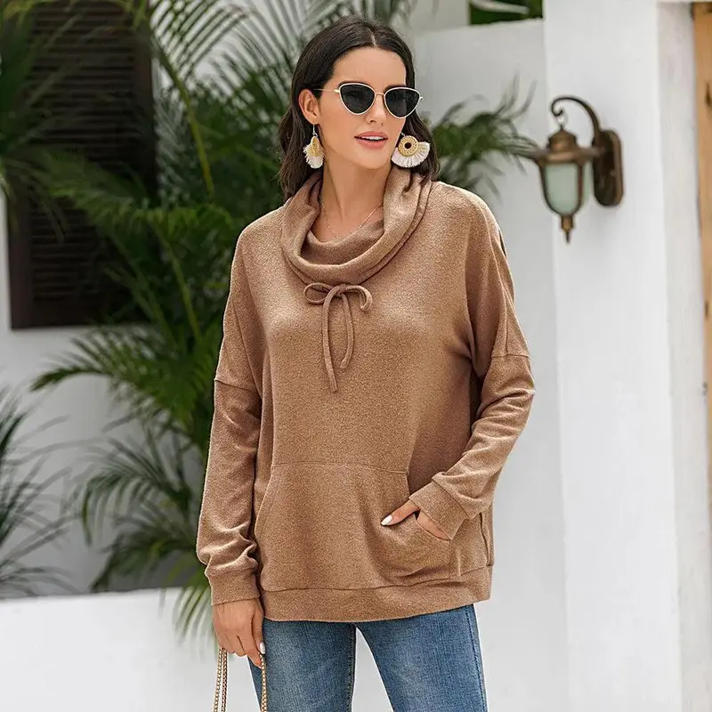 Loose long-sleeved solid color pullover sweater