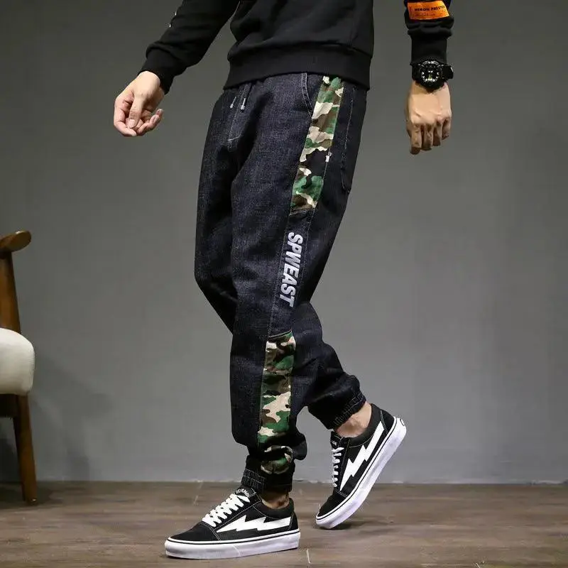 Loose Plus Size Trend Hong Kong Style Autumn Denim Overalls Men's Harem Pants