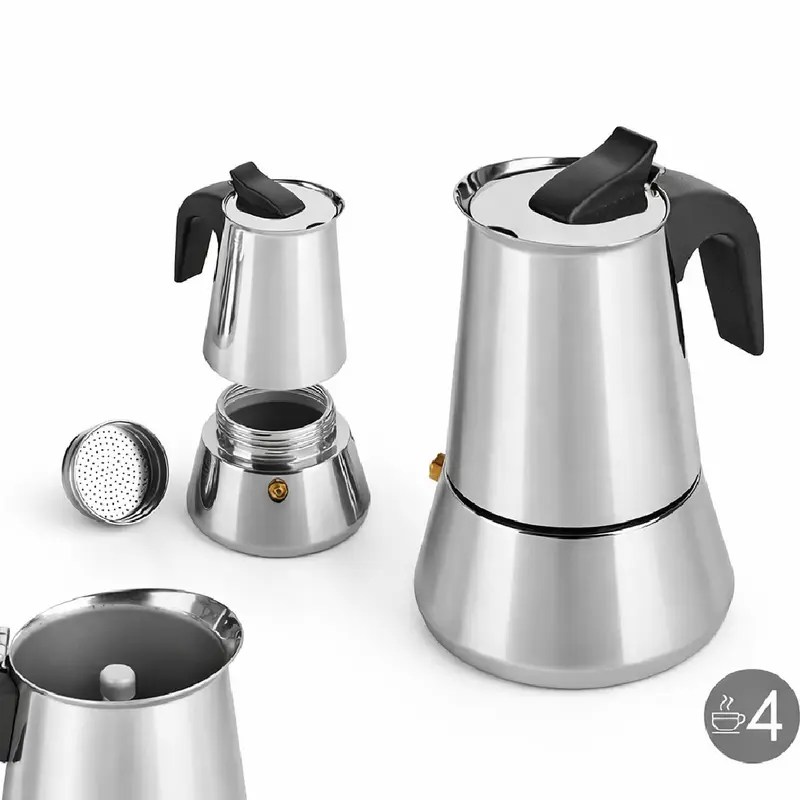 Macchina Caffè Espresso Moka 4tazze Induzione in Acciaio Inox