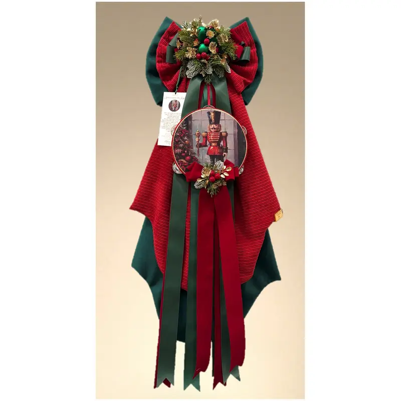 Madame Fioccò Fiocco di natale con tamburello rosso/verde "Schiaccianoci dei Sogni" H80 cm