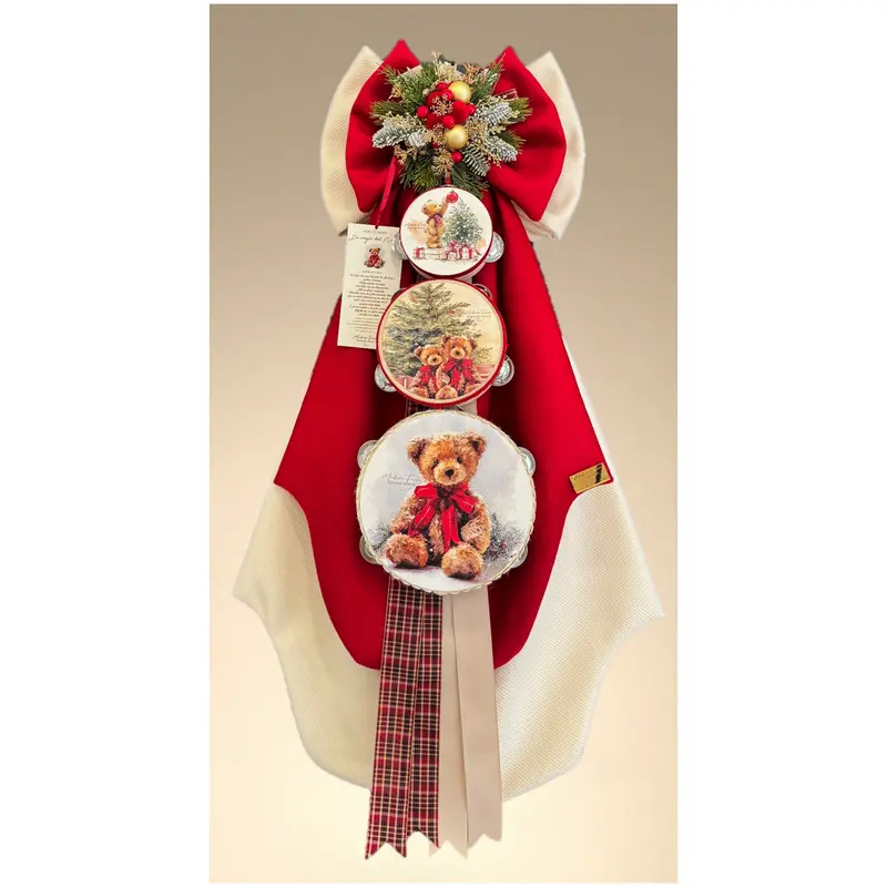 Madame Fioccò Fiocco grande di natale con tamburelli "La Magia del Natale" H80 cm