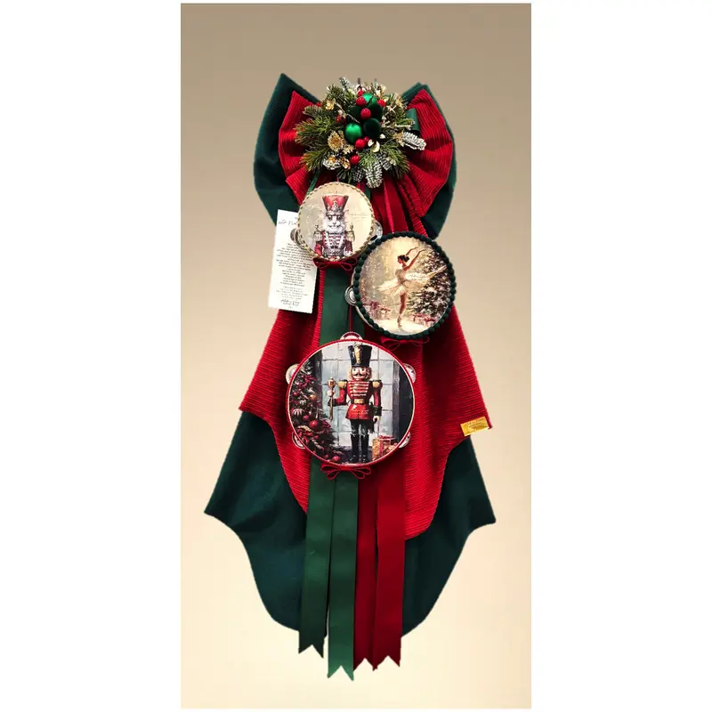 Madame Fioccò Fuoriporta Fiocco di natale 3 Tamburi rosso/verde H80 cm