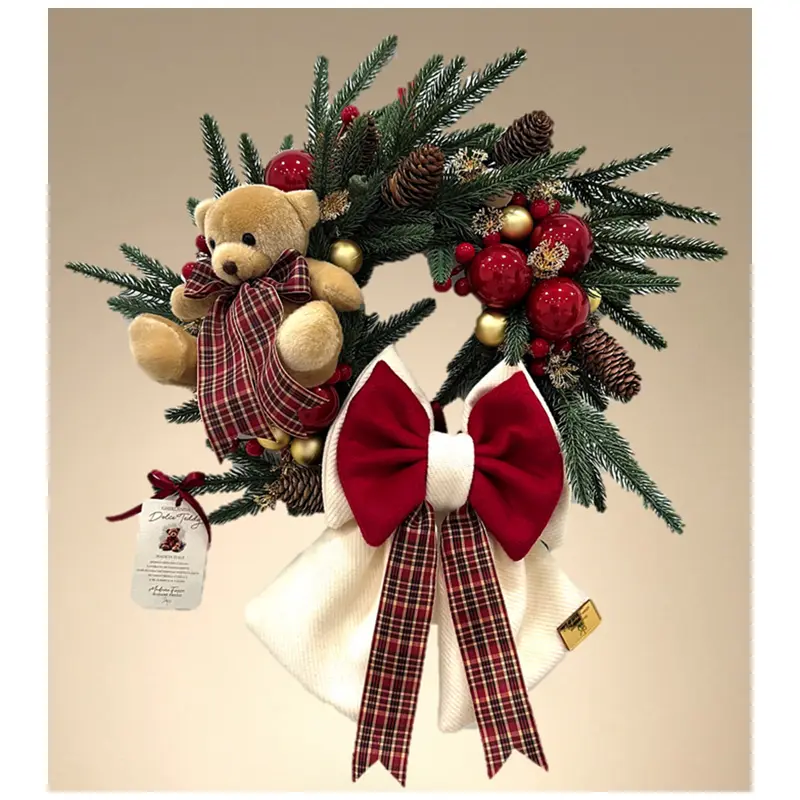 Madame Fioccò Ghirlanda di Natale con fiocco e orsetto "Dolve Teddy" D30 cm
