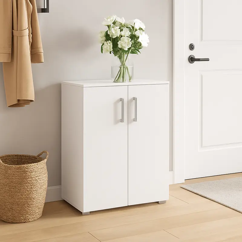 Madia Mobiletto Credenzina Legno 2Ante 2Ripiani Cucina Bagno Ufficio Salvaspazio