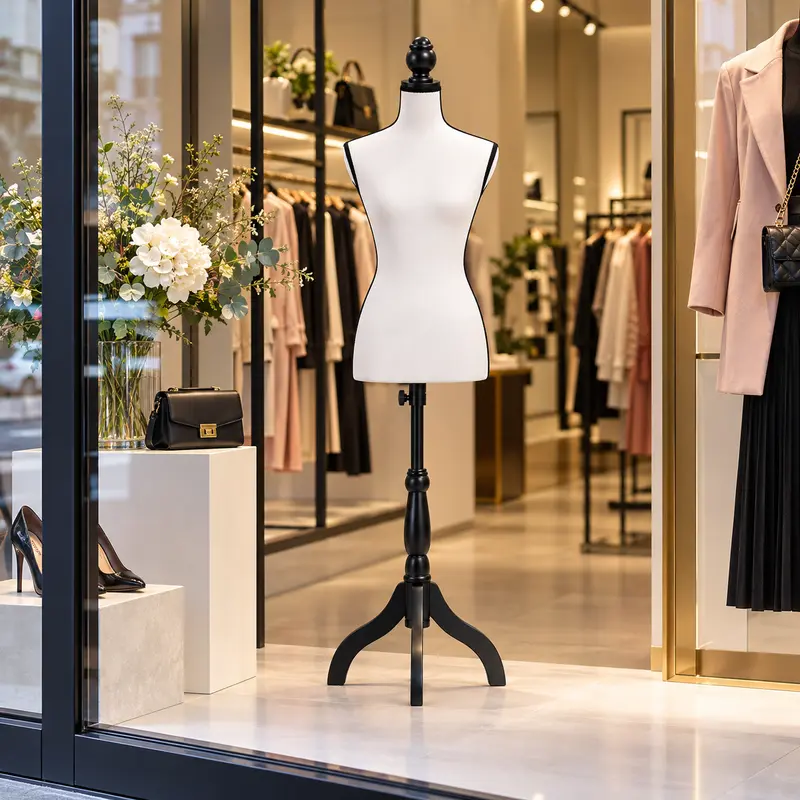 Manichino Sartoriale Donna con Base in Legno Nero e 50 Spilli per Sartoria e Decorazioni