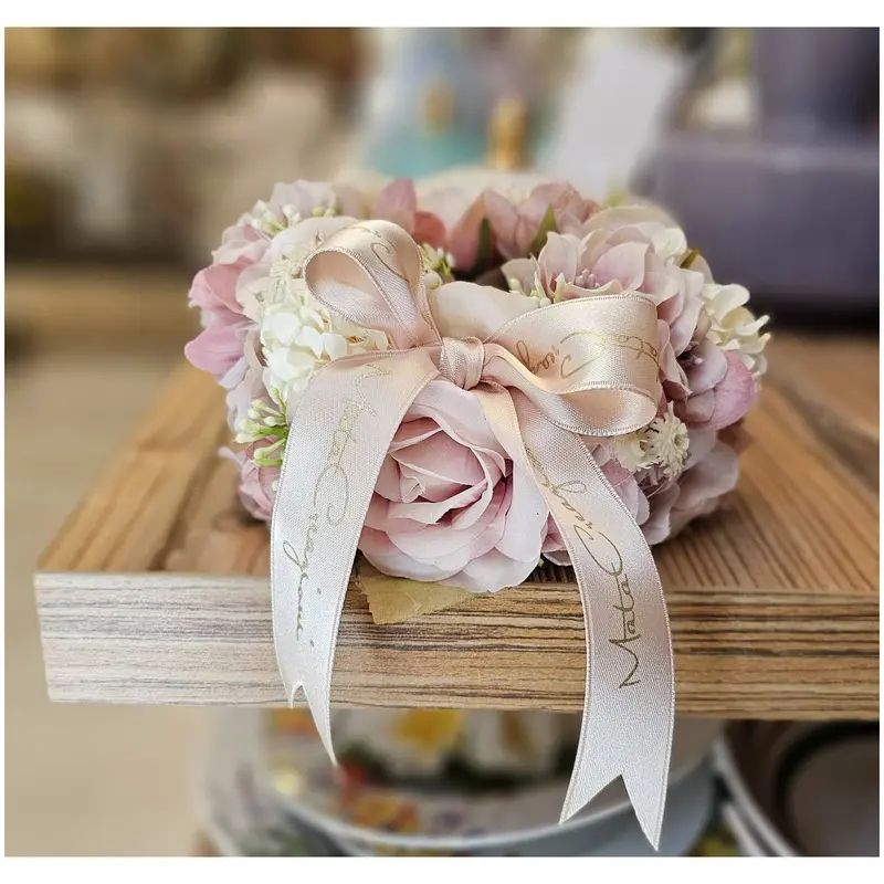 Mata Creazioni Corona Girocandela fiori artificiali e fiocco D15x7 cm 3 varianti(1pz)