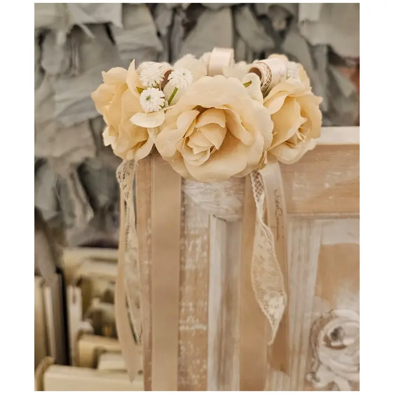 Mata Creazioni Girocandela decoro corona di rose sabbia D10 cm 2 varianti(1 unità)