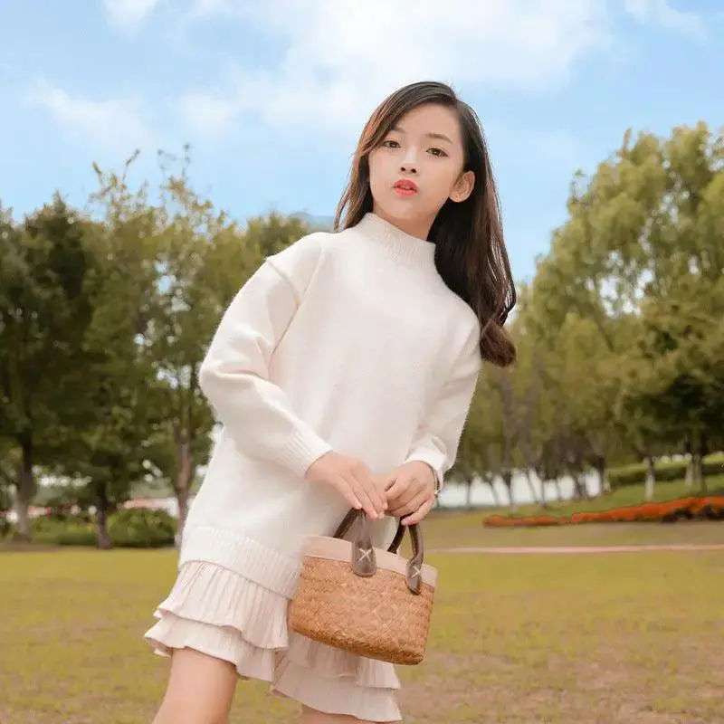 Medium And Large Children's Mid-length Sweater Thickened Kids' Dress