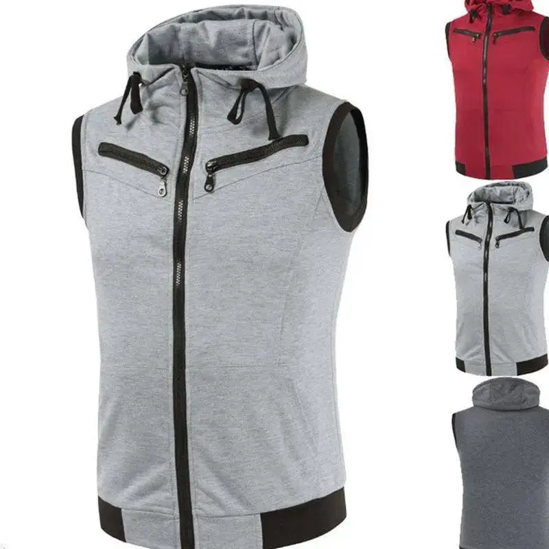 Men Camouflage Jacket Vest Casual Hooded Zip Sleeveless Tops