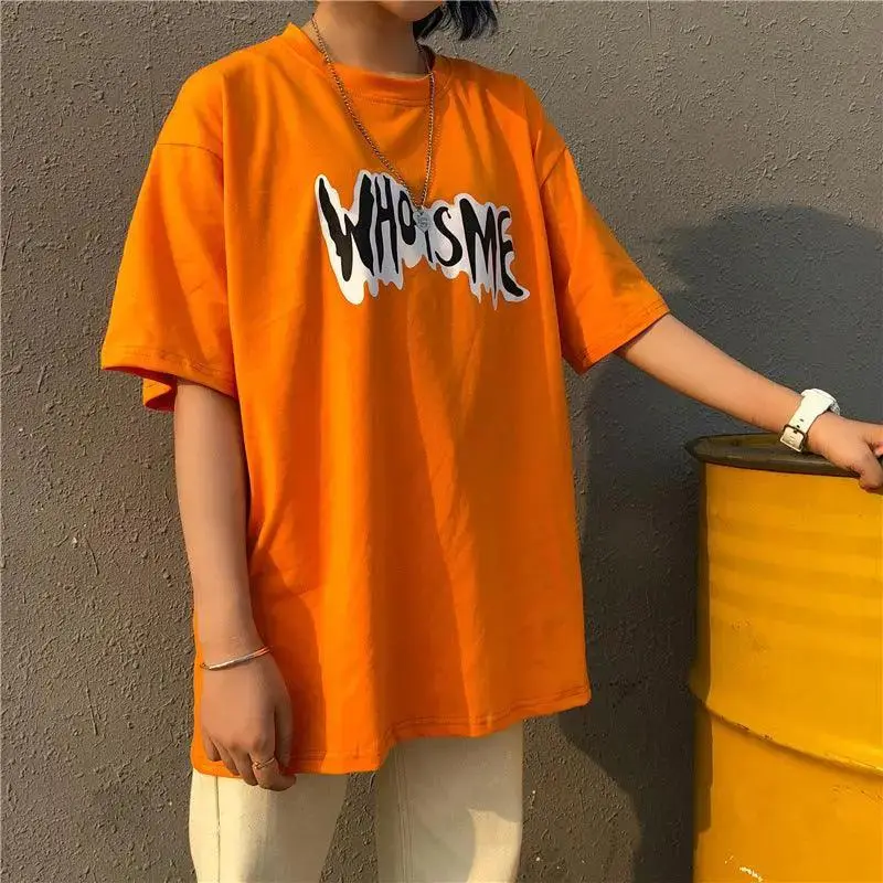 Men Letter and Figure Print Orange T-shirts Fashion Clothing