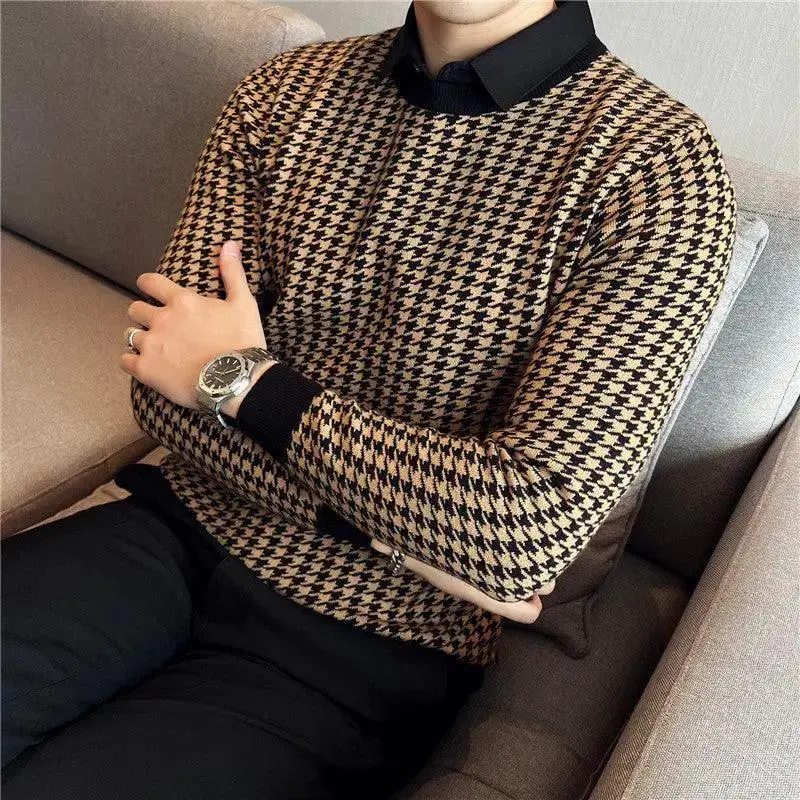 Men's British Slim-fitting Casual Patchwork Knitwear Sweater