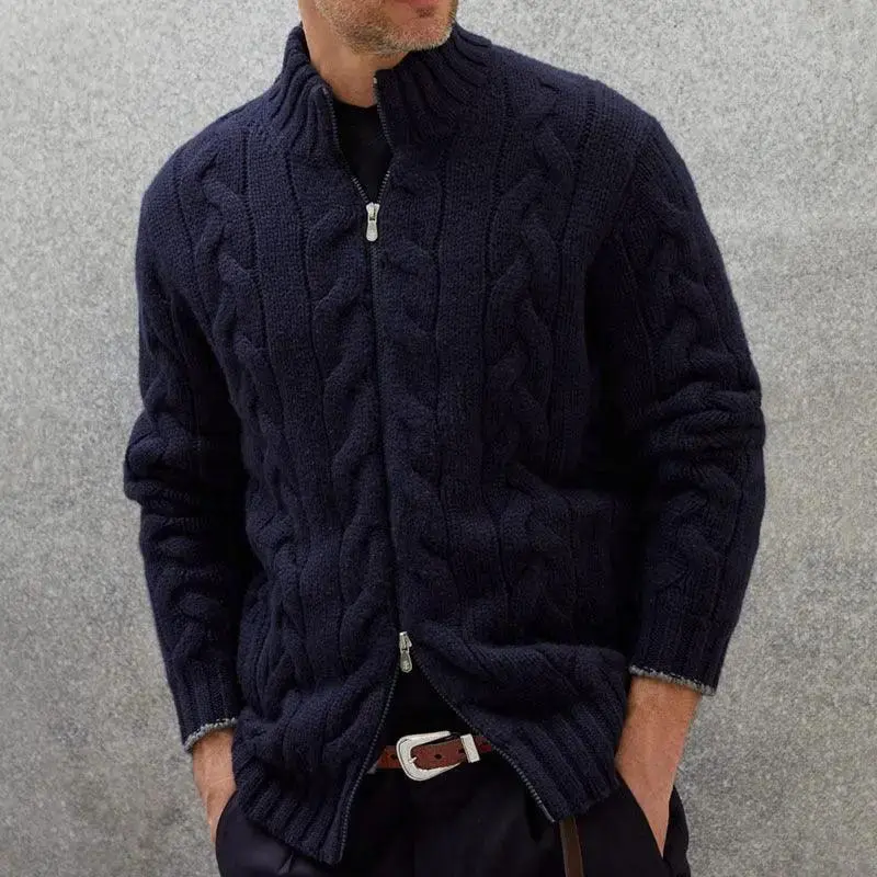 Men's Solid Color Zipper Knitted Jacket
