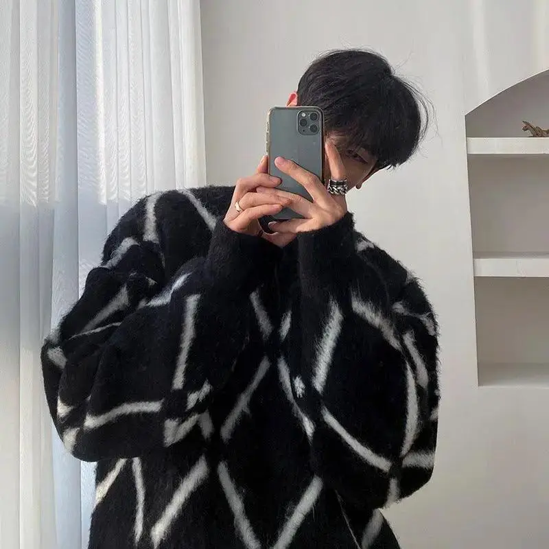 Men's Trendy Outerwear Plush Plaid Sweater