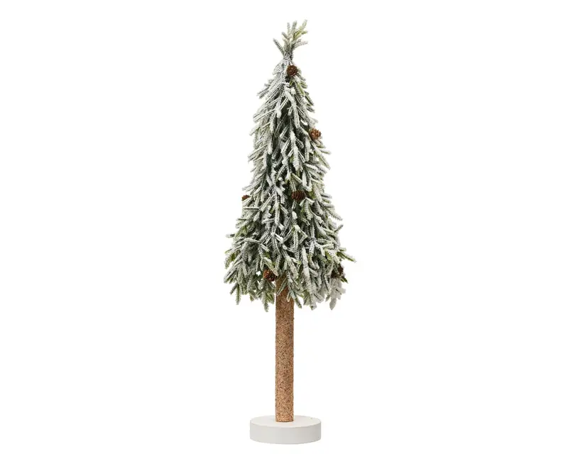 Mini albero di abete allegro e innevato con pigne da interno