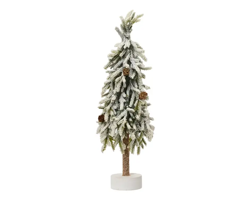 Mini albero di abete allegro e innevato con pigne da interno