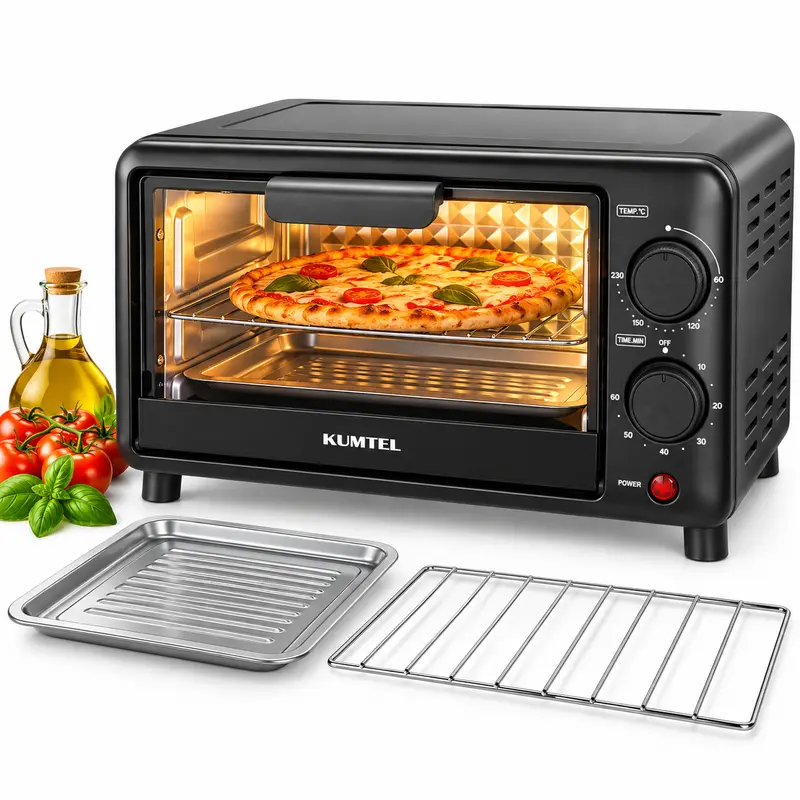 Mini Forno Elettrico 10L 800W Timer 60 min Temperatura regolabile 60-230° Nero