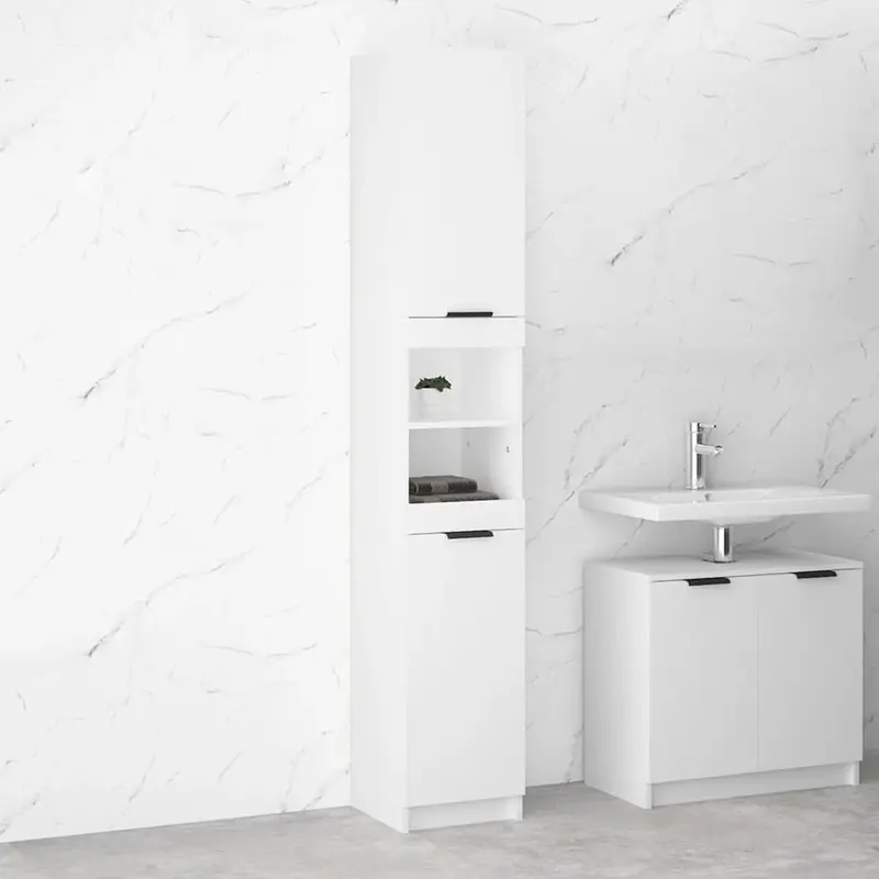 Mobile a Colonna Armadietto Salvaspazio da Bagno 4 Ripiani Interni 2 Ante H188cm