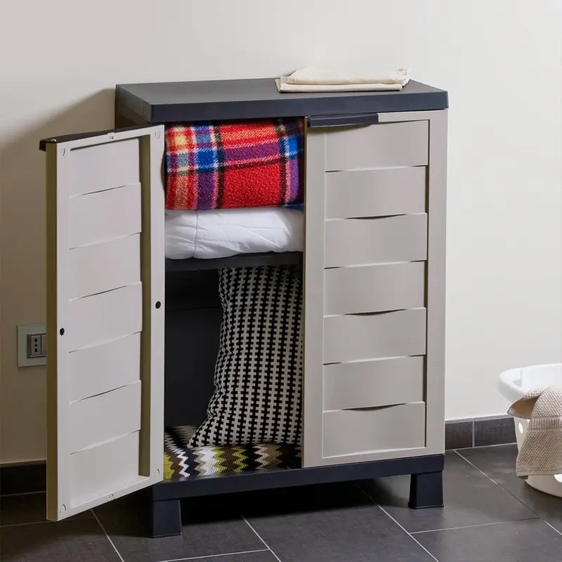 Mobile Armadio Basso per Esterno in Resina Doppia Anta 65x37 H93cm con Ripiano