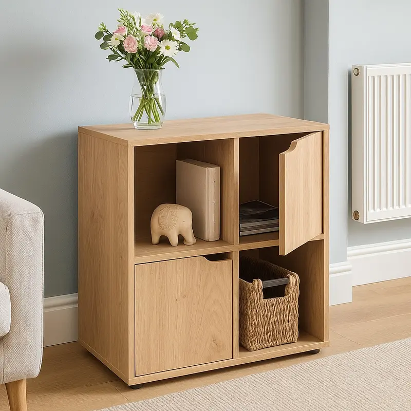 Mobile Base Libreria Bassa 4 Ripiani 2 Ante Legno MDF 60x29x60 Design Moderno Acero