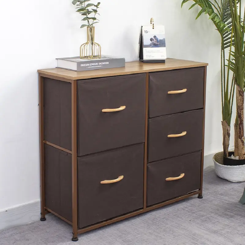 Mobile Cassettiera 5 Cassetti Metallo Legno e Tessuto 80x29 H 71cm Casa Ufficio