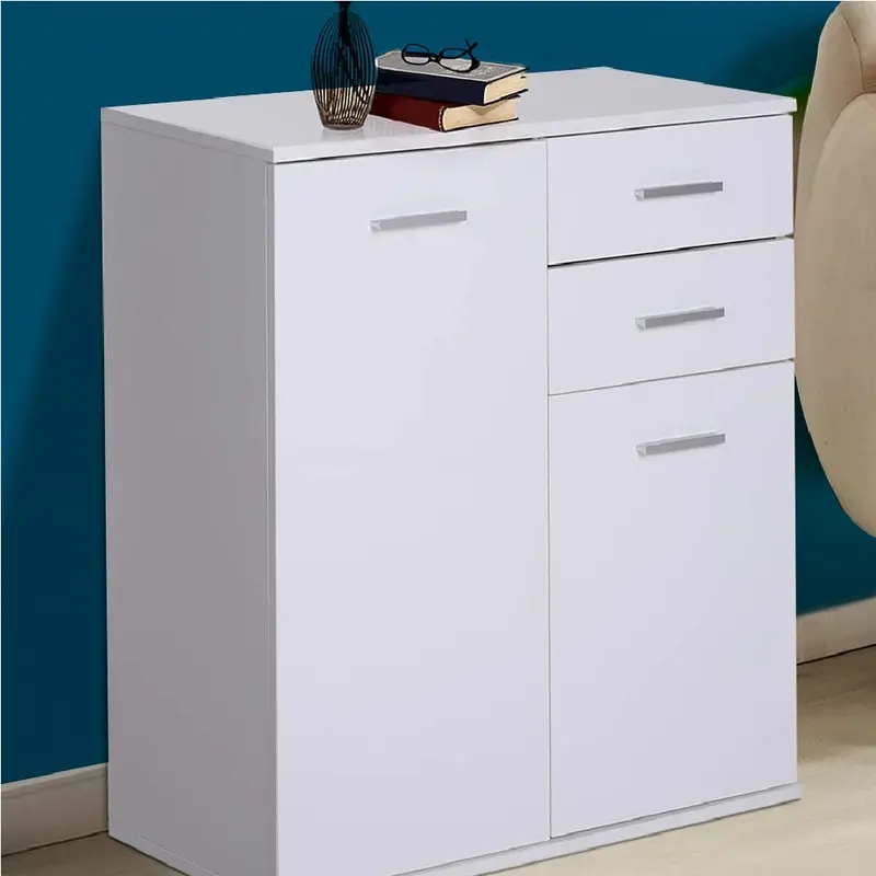 Mobile Cassettiera Multiuso in Legno MDF 2Cassetti 2Ante Design Moderno Bianco