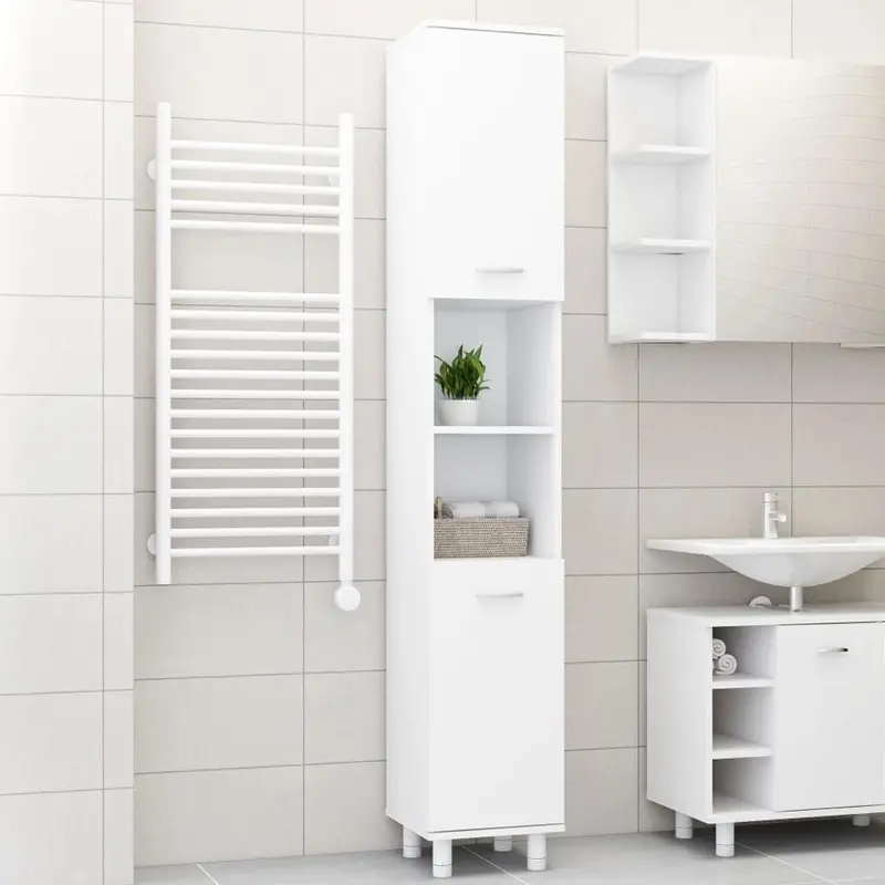 Mobile Colonna Armadietto Salvaspazio da Bagno 4 Ripiani Interni 2 Ante H179cm