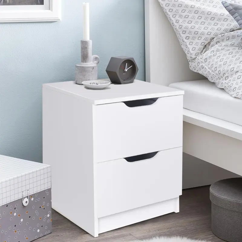 Mobile Comodino 2 Cassetti 40x40x50cm Design Moderno in legno MDF Bianco