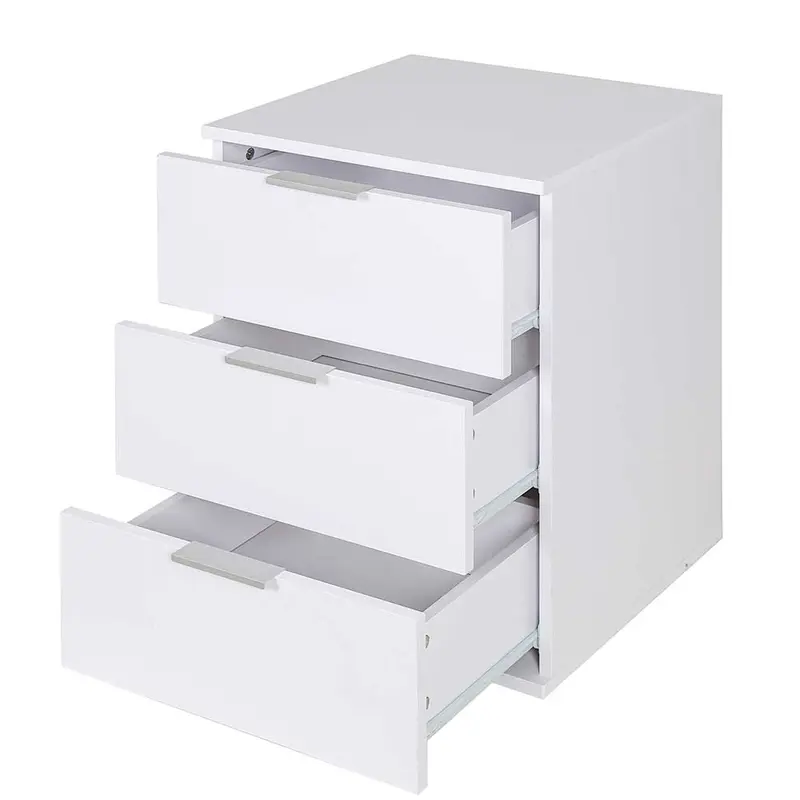 Mobile Comodino 3 Cassetti 40x46x61cm Design Moderno in legno MDF Bianco