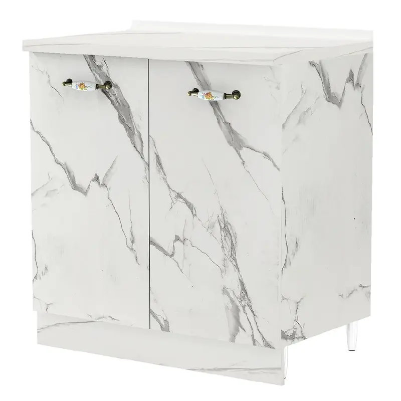 Mobile Cucina Base 2 Ante Componibile in Legno Colore Bianco Marmo 80x50 H85cm